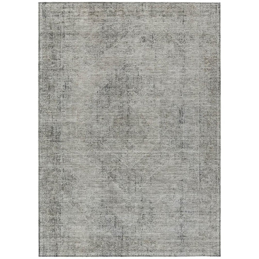 8' X 10' Silver And Gray Oriental Washable Indoor Outdoor Area Rug