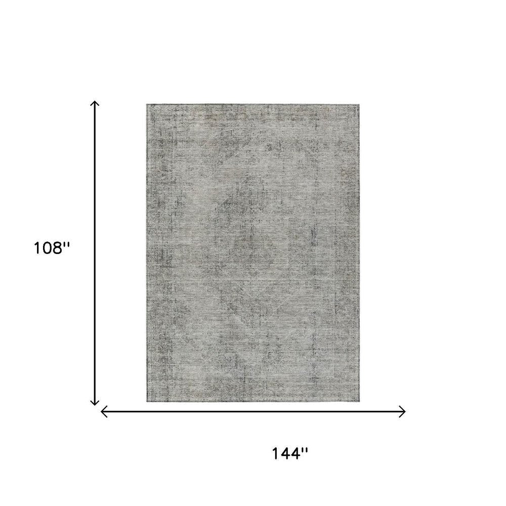 9' X 12' Silver And Gray Oriental Washable Indoor Outdoor Area Rug HomeRoots