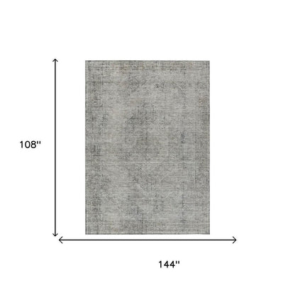 9' X 12' Silver And Gray Oriental Washable Indoor Outdoor Area Rug HomeRoots