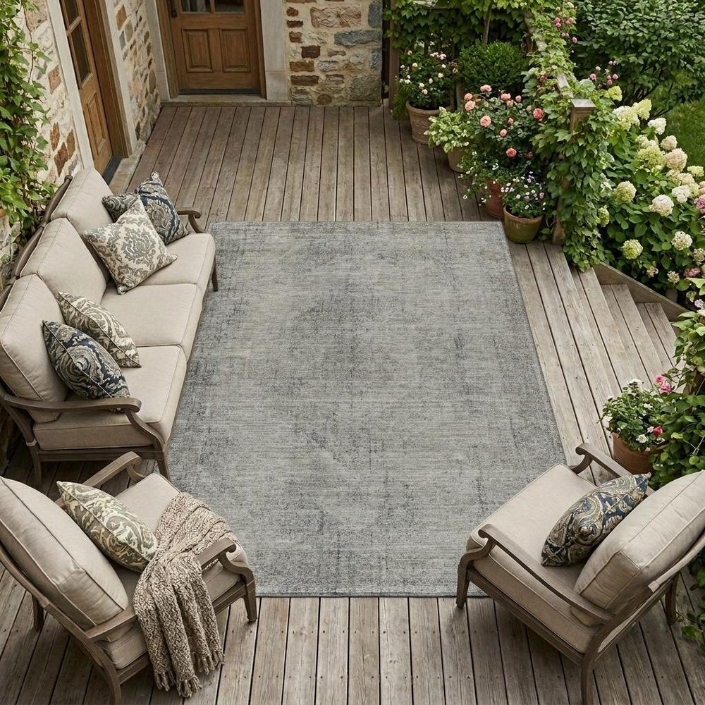 9' X 12' Silver And Gray Oriental Washable Indoor Outdoor Area Rug — view 5