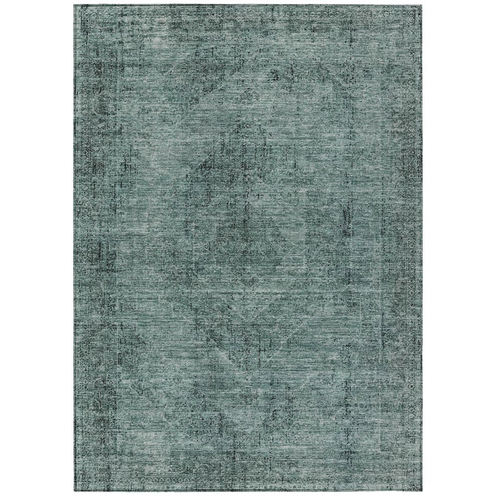3' X 5' Teal Blue And Gray Oriental Washable Indoor Outdoor Area Rug — view 1