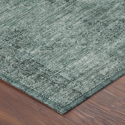 8' Teal Blue And Gray Round Oriental Washable Indoor Outdoor Area Rug HomeRoots