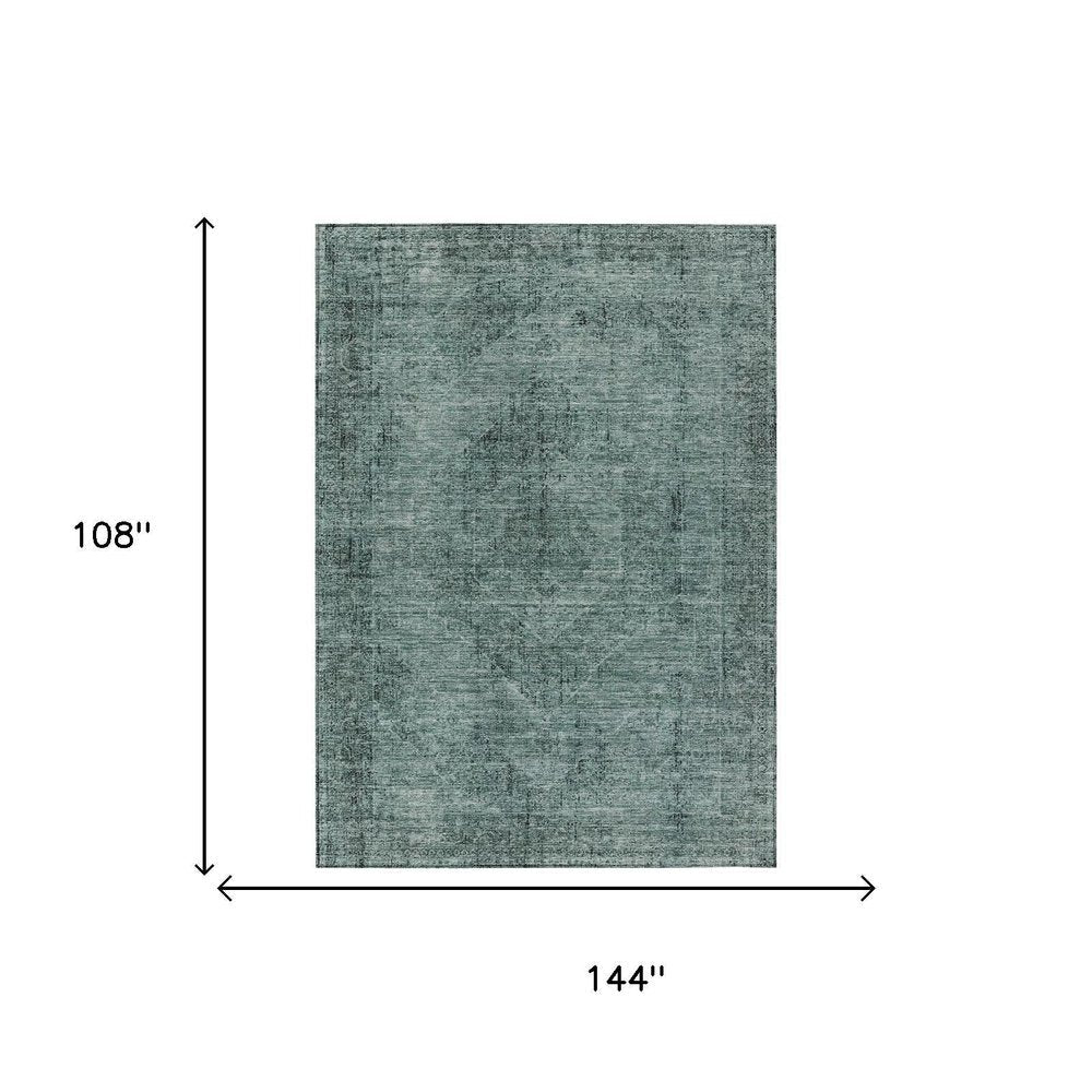 9' X 12' Teal Blue And Gray Oriental Washable Indoor Outdoor Area Rug HomeRoots