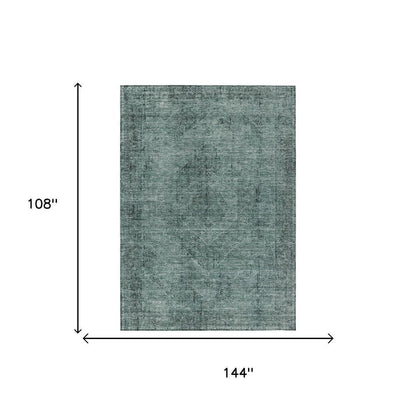 9' X 12' Teal Blue And Gray Oriental Washable Indoor Outdoor Area Rug HomeRoots