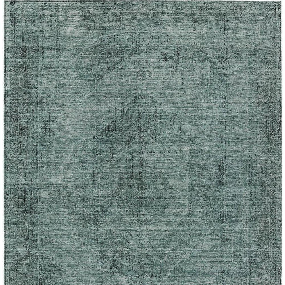 9' X 12' Teal Blue And Gray Oriental Washable Indoor Outdoor Area Rug HomeRoots