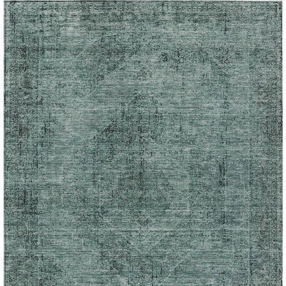 9' X 12' Teal Blue And Gray Oriental Washable Indoor Outdoor Area Rug HomeRoots