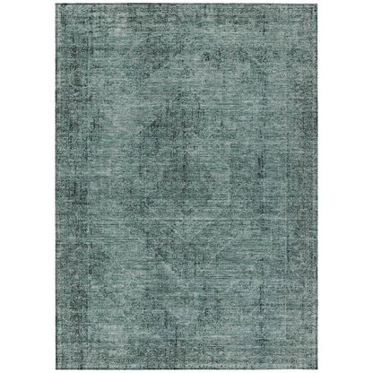 9' X 12' Teal Blue And Gray Oriental Washable Indoor Outdoor Area Rug HomeRoots