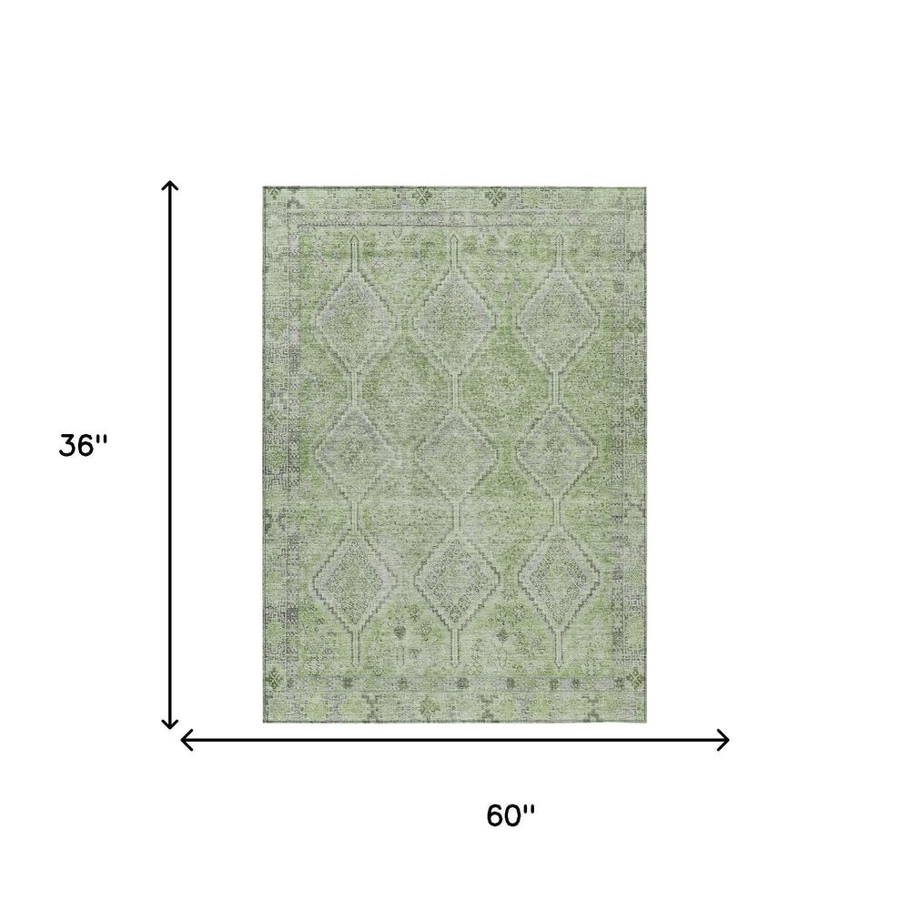 3' X 5' Green And Sage Geometric Washable Indoor Outdoor Area Rug — view 4