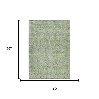 3' X 5' Green And Sage Geometric Washable Indoor Outdoor Area Rug HomeRoots