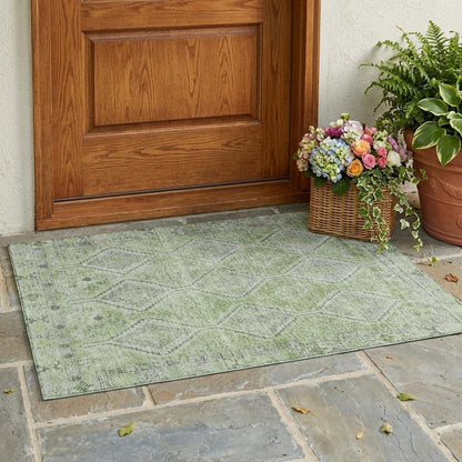 3' X 5' Green And Sage Geometric Washable Indoor Outdoor Area Rug HomeRoots