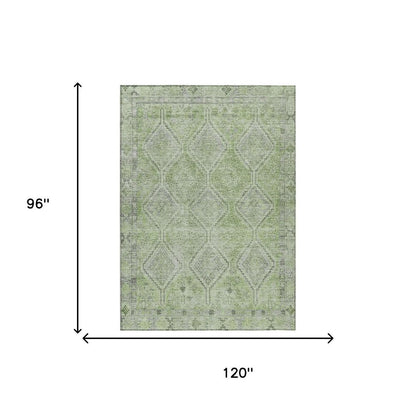 8' X 10' Green And Sage Geometric Washable Indoor Outdoor Area Rug