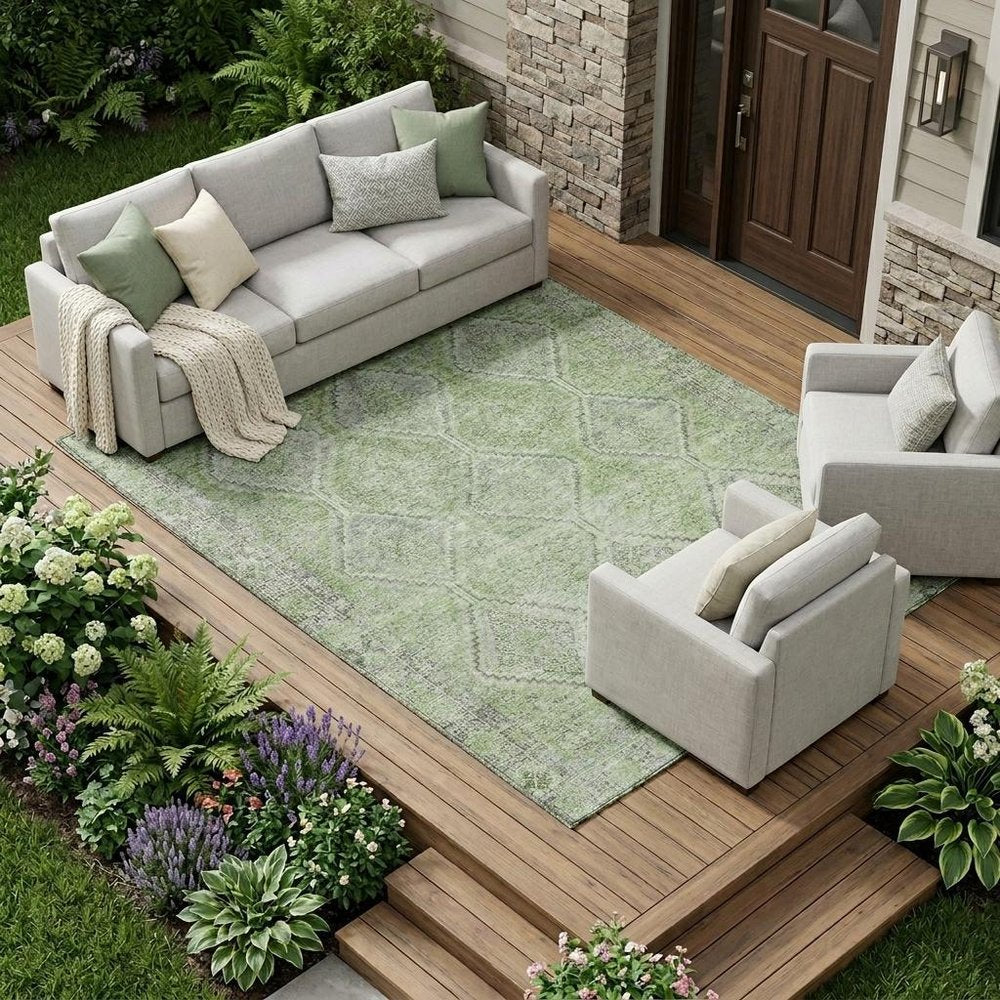 8' X 10' Green And Sage Geometric Washable Indoor Outdoor Area Rug — view 12
