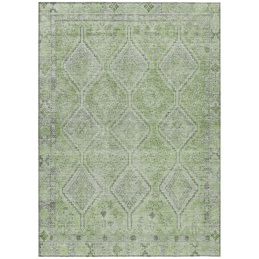 8' X 10' Green And Sage Geometric Washable Indoor Outdoor Area Rug