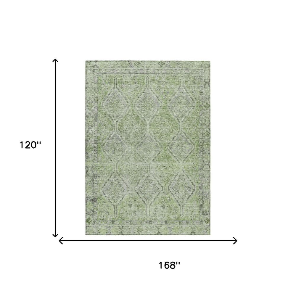 10' X 14' Green And Sage Geometric Washable Indoor Outdoor Area Rug HomeRoots