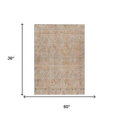 3' X 5' Copper And Orange Geometric Washable Indoor Outdoor Area Rug