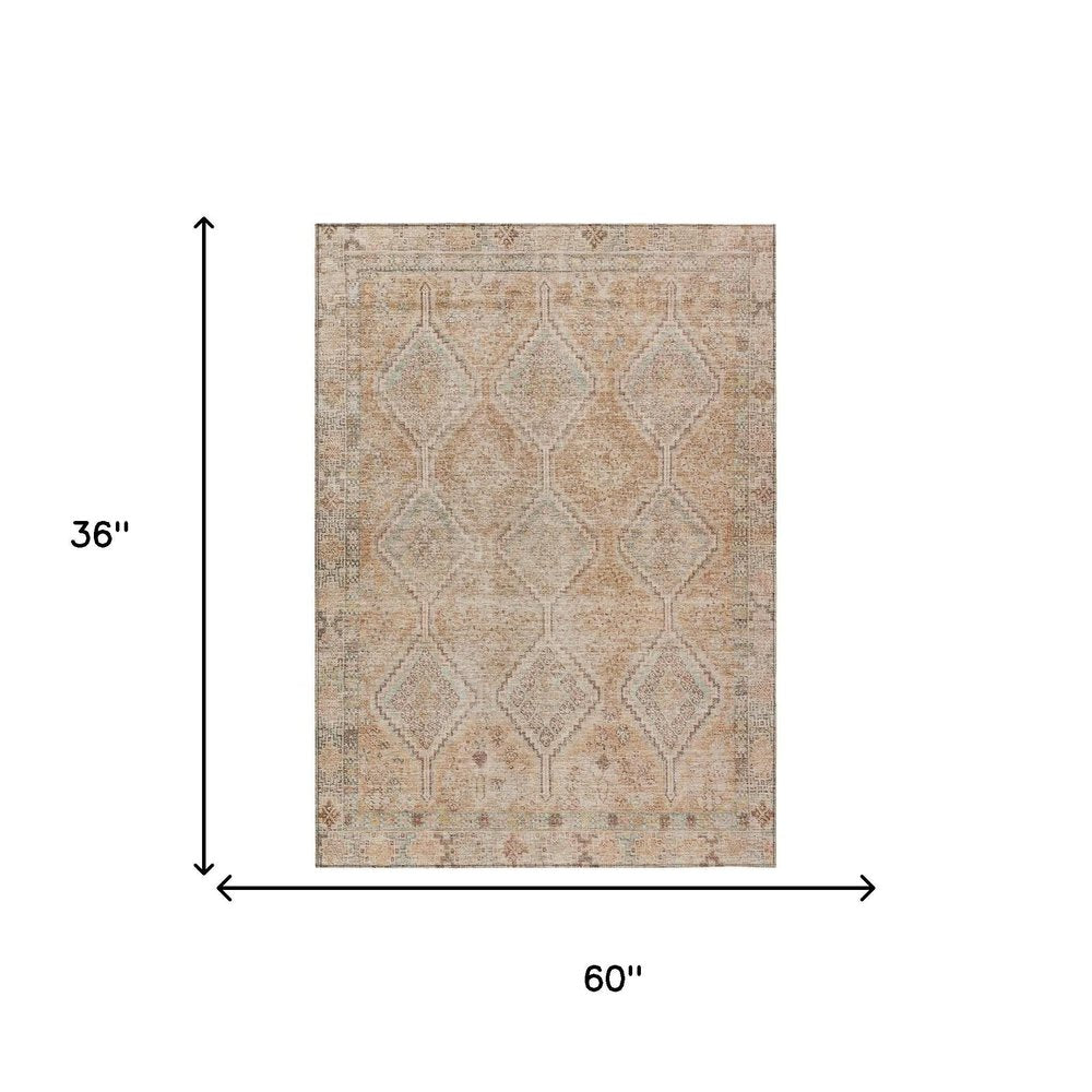 3' X 5' Copper And Orange Geometric Washable Indoor Outdoor Area Rug HomeRoots