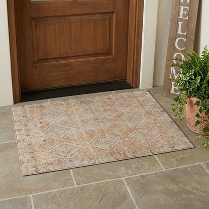 3' X 5' Copper And Orange Geometric Washable Indoor Outdoor Area Rug