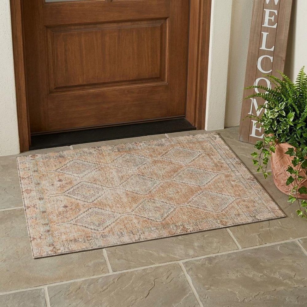 3' X 5' Copper And Orange Geometric Washable Indoor Outdoor Area Rug HomeRoots