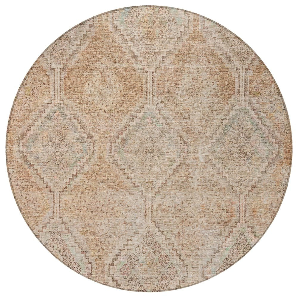 8' Copper And Orange Round Geometric Washable Indoor Outdoor Area Rug — view 6