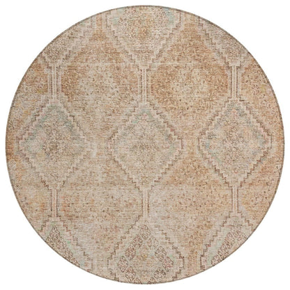 8' Copper And Orange Round Geometric Washable Indoor Outdoor Area Rug HomeRoots