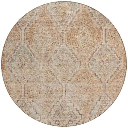 8' Copper And Orange Round Geometric Washable Indoor Outdoor Area Rug HomeRoots