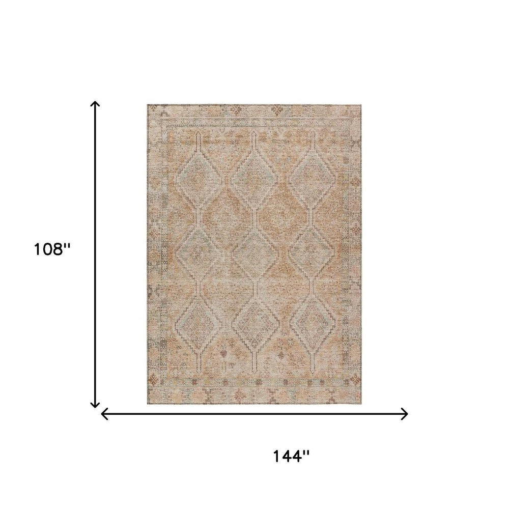 9' X 12' Copper And Orange Geometric Washable Indoor Outdoor Area Rug — view 4