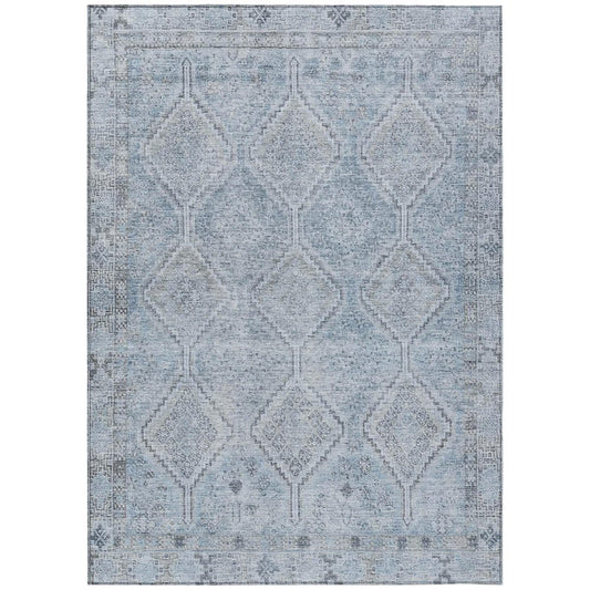 3' X 5' Sky Blue And Blue Geometric Washable Indoor Outdoor Area Rug
