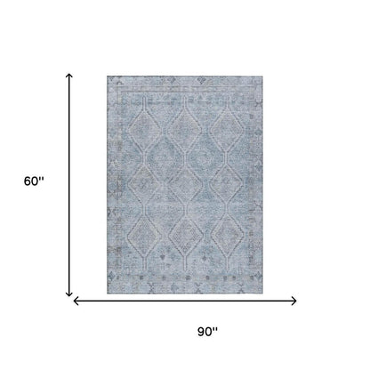 5' X 8' Sky Blue And Blue Geometric Washable Indoor Outdoor Area Rug HomeRoots