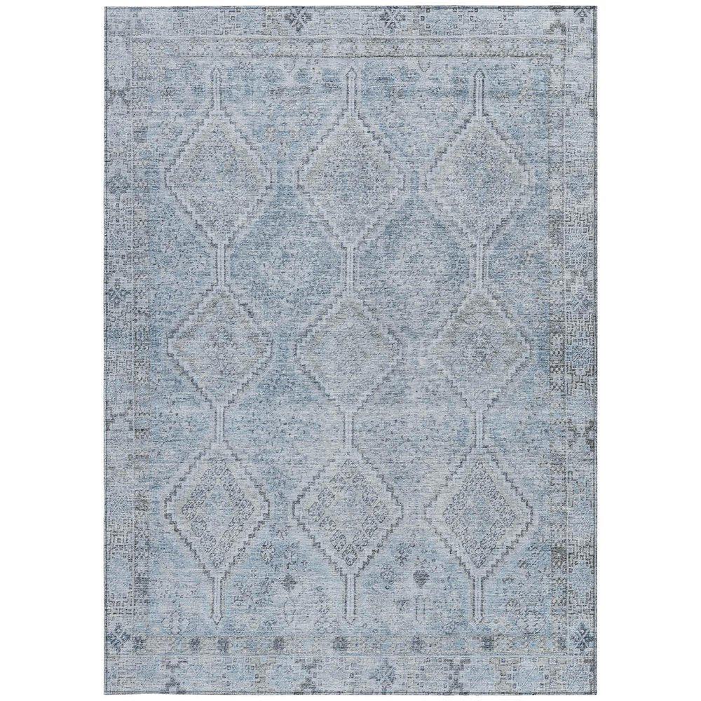5' X 8' Sky Blue And Blue Geometric Washable Indoor Outdoor Area Rug HomeRoots