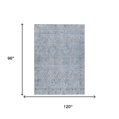 8' X 10' Sky Blue And Blue Geometric Washable Indoor Outdoor Area Rug HomeRoots