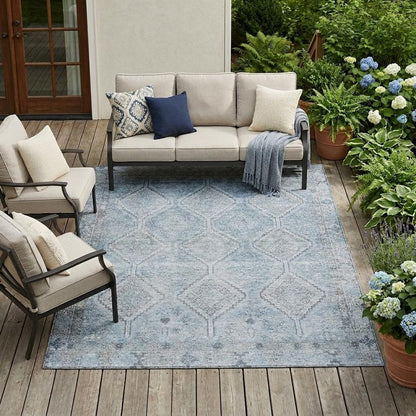 8' X 10' Sky Blue And Blue Geometric Washable Indoor Outdoor Area Rug HomeRoots