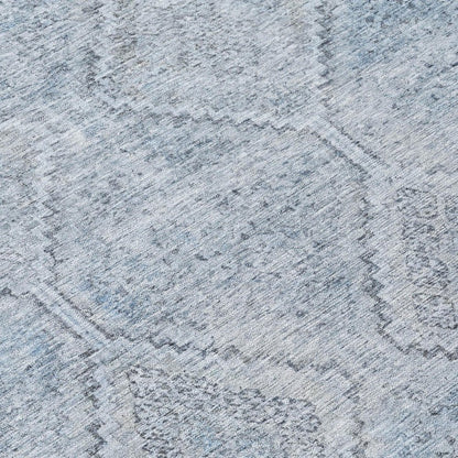 8' X 10' Sky Blue And Blue Geometric Washable Indoor Outdoor Area Rug