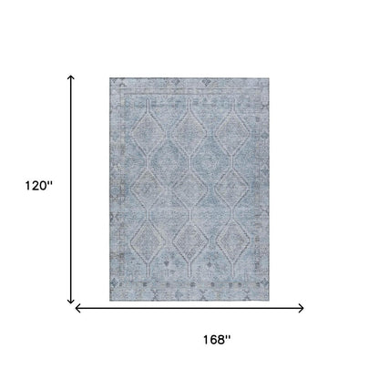 10' X 14' Sky Blue And Blue Geometric Washable Indoor Outdoor Area Rug HomeRoots