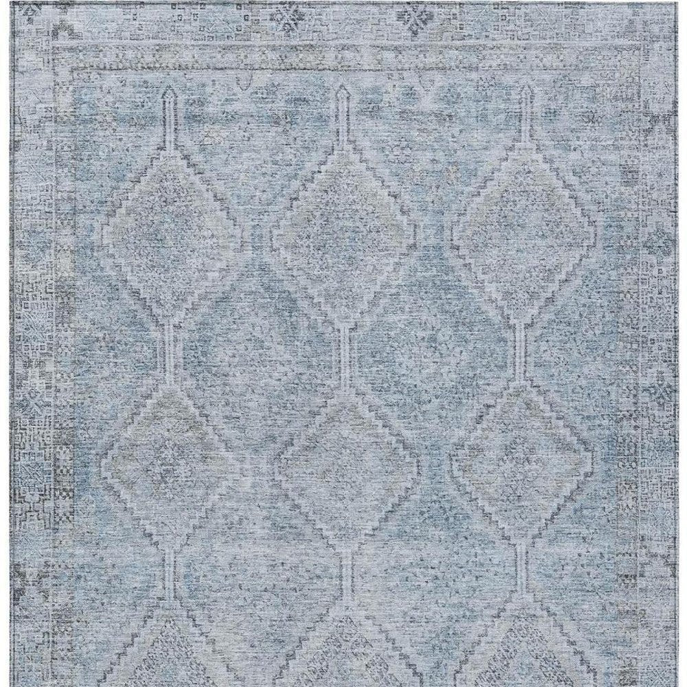 10' X 14' Sky Blue And Blue Geometric Washable Indoor Outdoor Area Rug — view 14