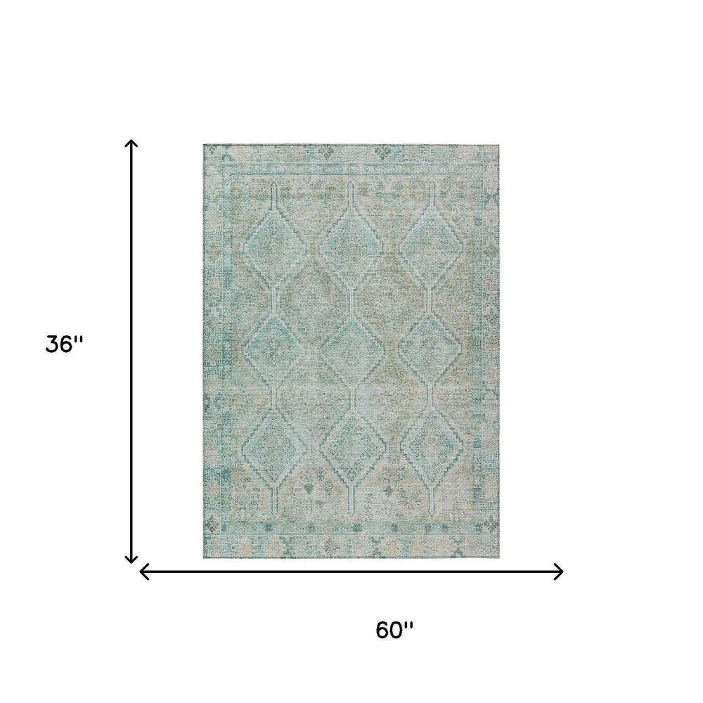 3' X 5' Turquoise And Teal Blue Geometric Washable Indoor Outdoor Area Rug HomeRoots