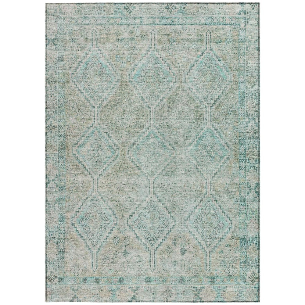 5' X 8' Turquoise And Teal Blue Geometric Washable Indoor Outdoor Area Rug — view 7