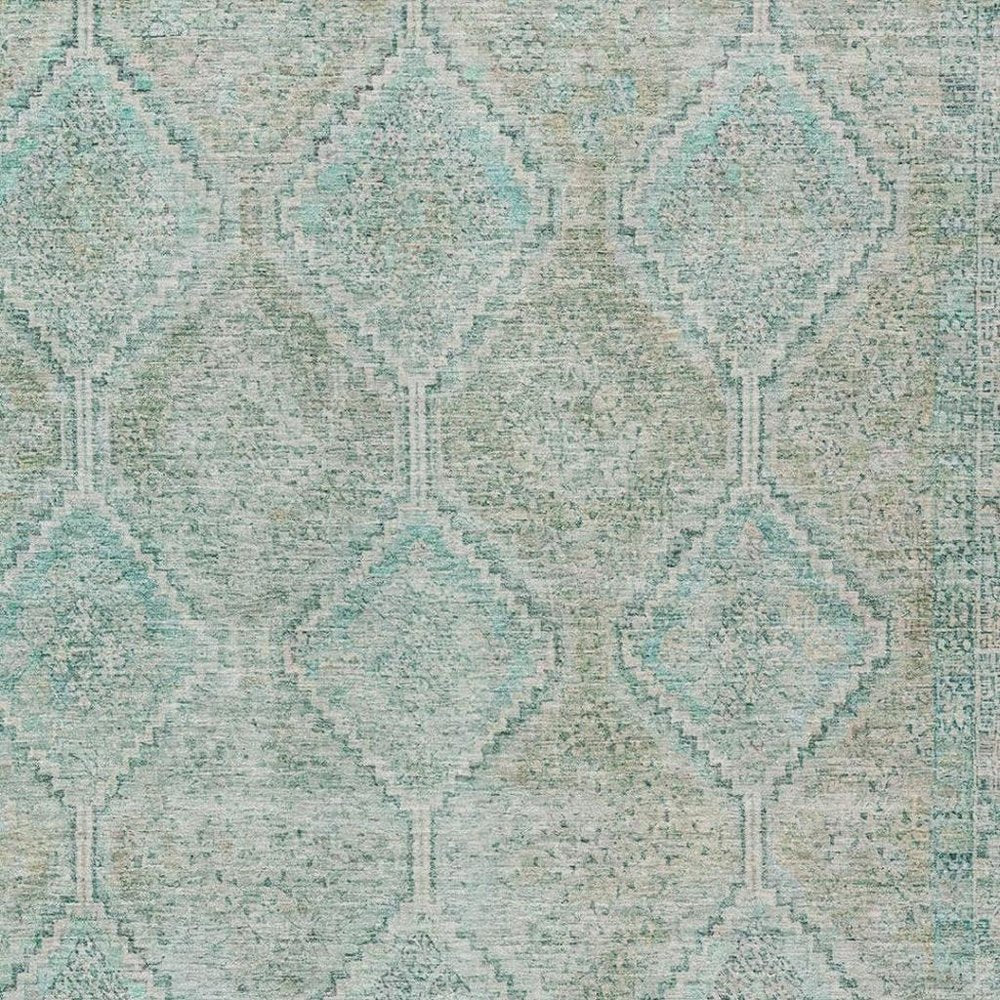 5' X 8' Turquoise And Teal Blue Geometric Washable Indoor Outdoor Area Rug