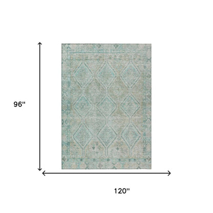 8' X 10' Turquoise And Teal Blue Geometric Washable Indoor Outdoor Area Rug HomeRoots
