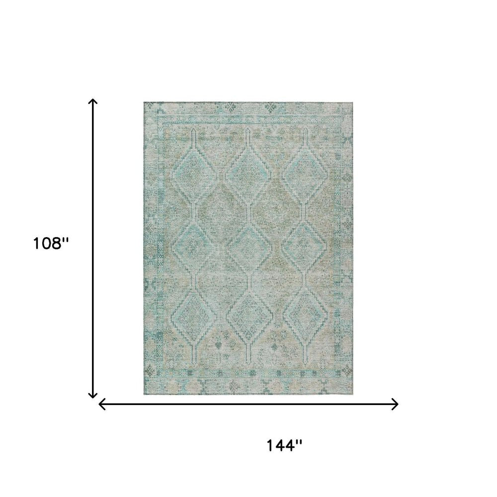 9' X 12' Turquoise And Teal Blue Geometric Washable Indoor Outdoor Area Rug HomeRoots