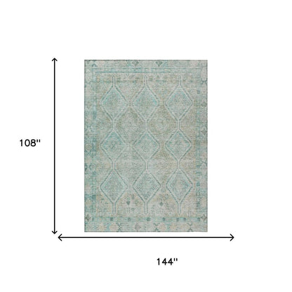 9' X 12' Turquoise And Teal Blue Geometric Washable Indoor Outdoor Area Rug HomeRoots