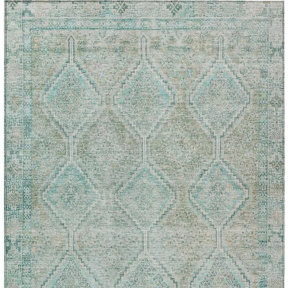 9' X 12' Turquoise And Teal Blue Geometric Washable Indoor Outdoor Area Rug HomeRoots