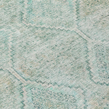 9' X 12' Turquoise And Teal Blue Geometric Washable Indoor Outdoor Area Rug
