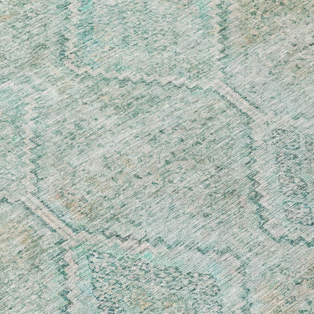 9' X 12' Turquoise And Teal Blue Geometric Washable Indoor Outdoor Area Rug — view 3