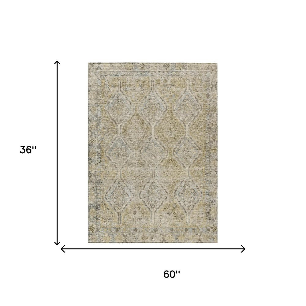 3' X 5' Wheat And Gold Geometric Washable Indoor Outdoor Area Rug — view 4