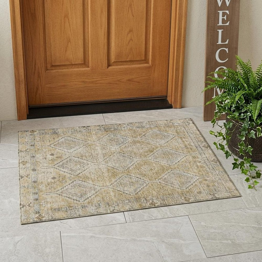 3' X 5' Wheat And Gold Geometric Washable Indoor Outdoor Area Rug HomeRoots