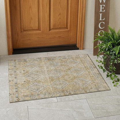 3' X 5' Wheat And Gold Geometric Washable Indoor Outdoor Area Rug HomeRoots