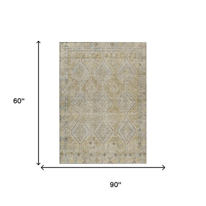 5' X 8' Wheat And Gold Geometric Washable Indoor Outdoor Area Rug HomeRoots