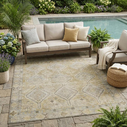 5' X 8' Wheat And Gold Geometric Washable Indoor Outdoor Area Rug HomeRoots