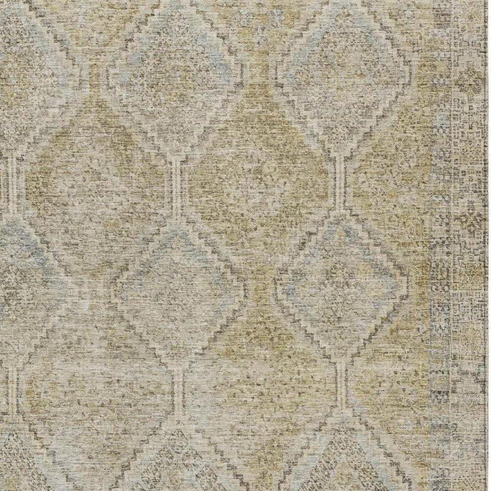 5' X 8' Wheat And Gold Geometric Washable Indoor Outdoor Area Rug — view 6
