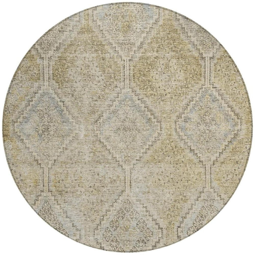 8' Wheat And Gold Round Geometric Washable Indoor Outdoor Area Rug — view 6